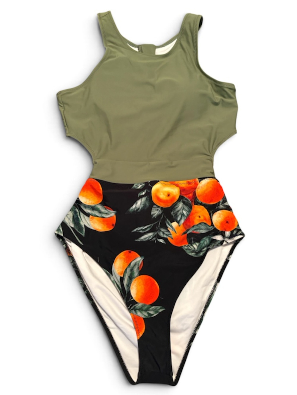 Cupshe Olive Green and Orange Fruit Print One-Piece Swimsuit